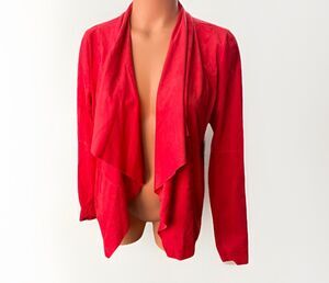 Bagatelle Collection Red Faux Suede Draped Waterfall Open Front Jacket M NWT